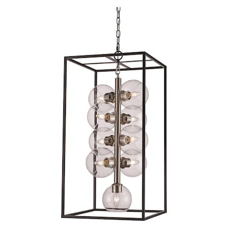 Trans Globe 9Lt Pendant Sq Industrial-Bk/B 10978 BK/BN